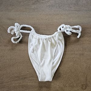 AE Aerie Shine Pique Low Rise Scrunchie Tie Cheekiest Bikini Bottom sz M white
